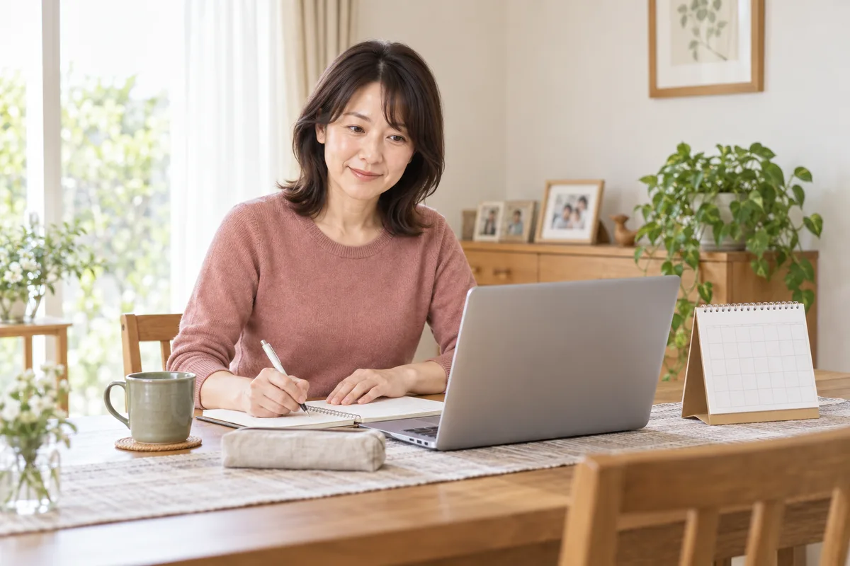仕事の予定と相談したいことを書き出すサチ